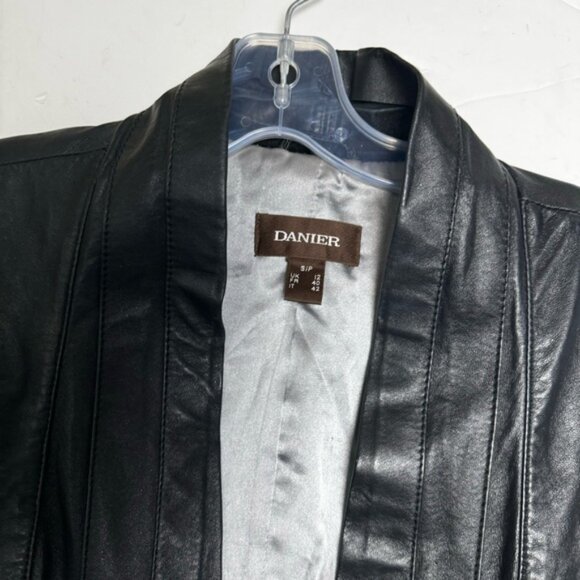 Daniel Leather Open Shawl Collar Jacket Blazer Ties Ribbed Stretch Sides Pockets - Picture 9 of 16